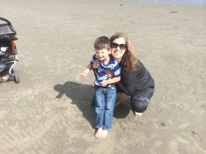 Hugging my big boy on the beach.