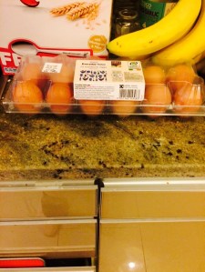 Eggs out on the counter